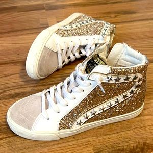 VINTAGE HAVANAS RAY GLITTER GOLD HIGH TOP SNEAKER SIZE 8! LIKE NEW!!